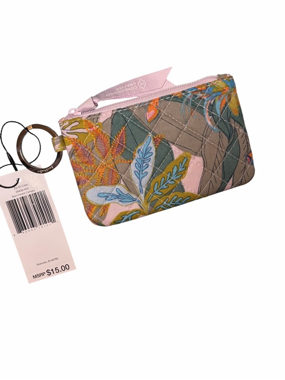 Vera Bradley Rain Forest Canopy Floral Pastel Zip ID Case Keychain